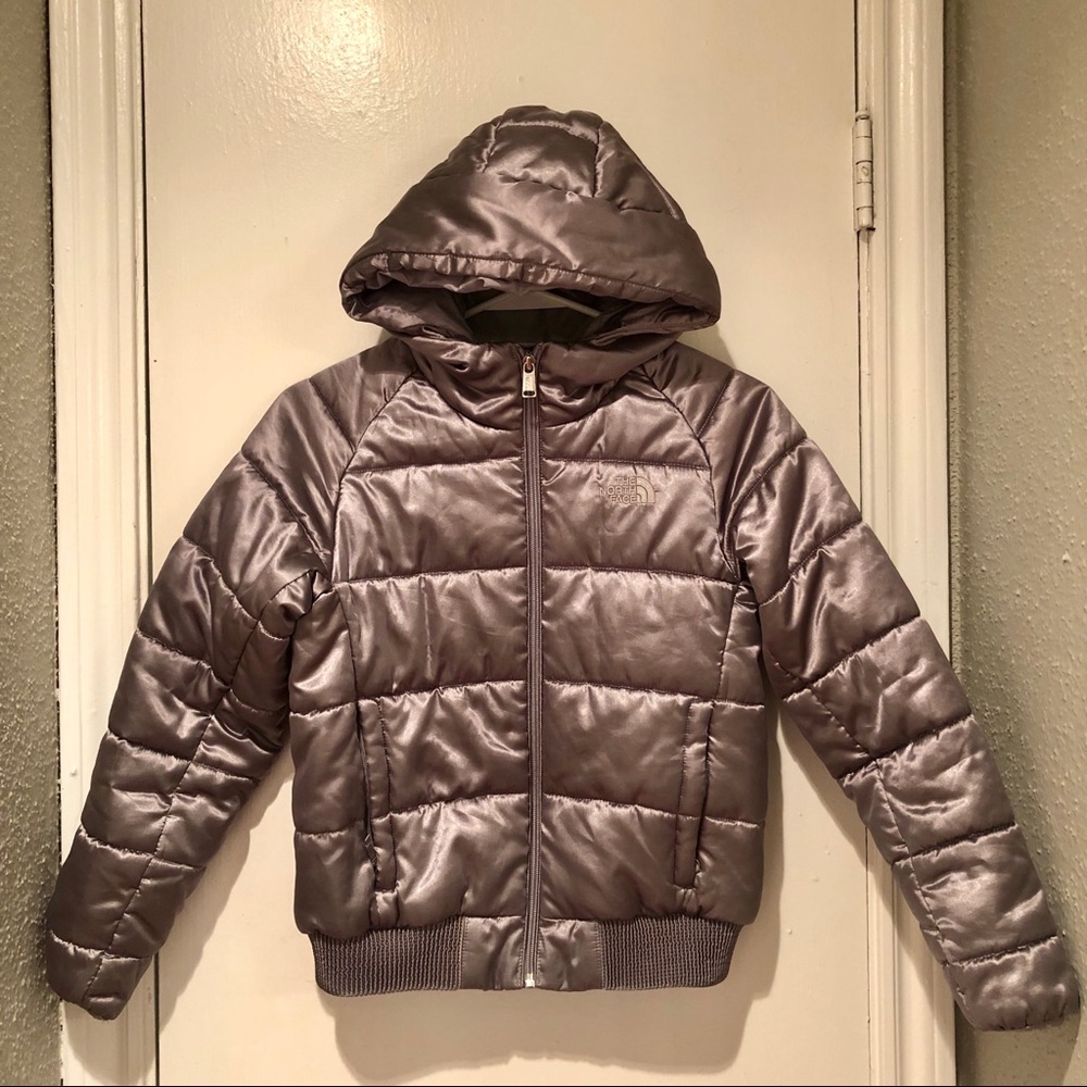 Girls North Face Bubble Jacket - Pewter (Size M)